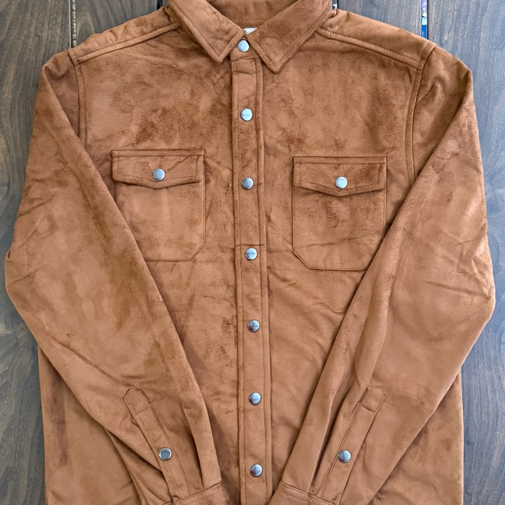 Brown PX BLACK Suede Button-Up Shirt NWT Small